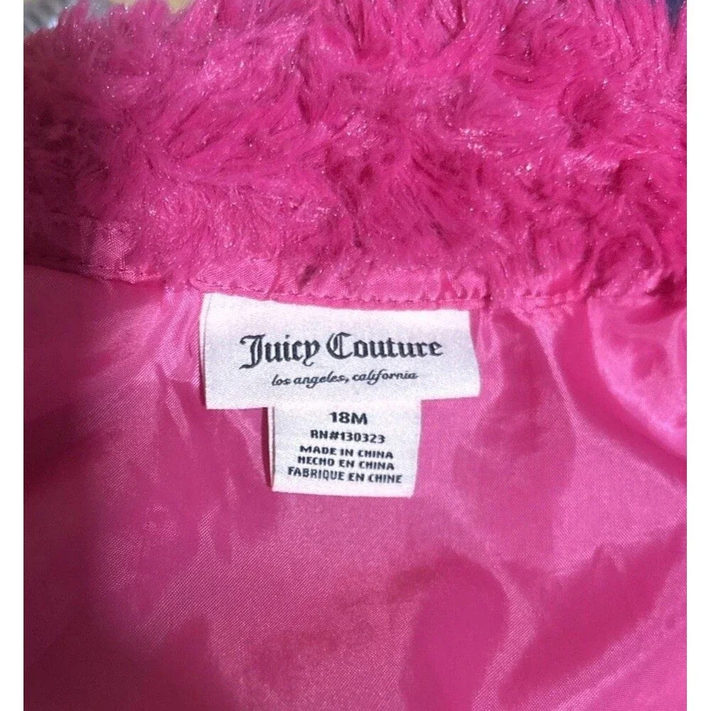 Juicy Couture Girls 18 Month fuchsia Faux Fur Long Sleeve Jacket Gold Buttons